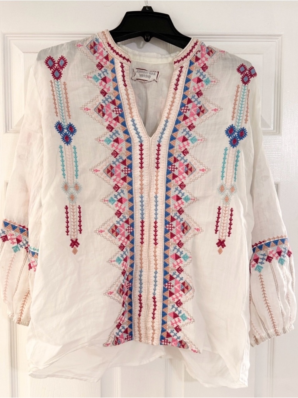 Johnny Was Amal Paris Effortless Blouse Medium Embroidered Boho Tunic
